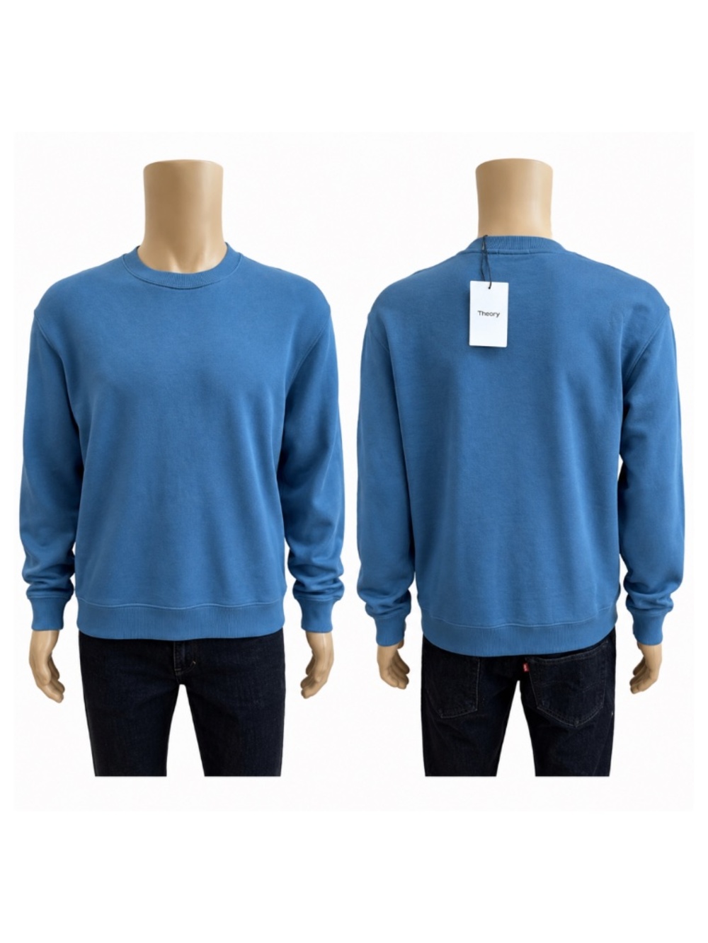 $185 Theory Men Midnight Blue Force Terry Knit Colts Crew Neck Sweater Medium M